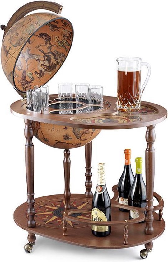 min Ik heb een contract gemaakt naald Houten globebar met serveertafel - Giasone - drank wereldbol - ∅40 cm |  bol.com