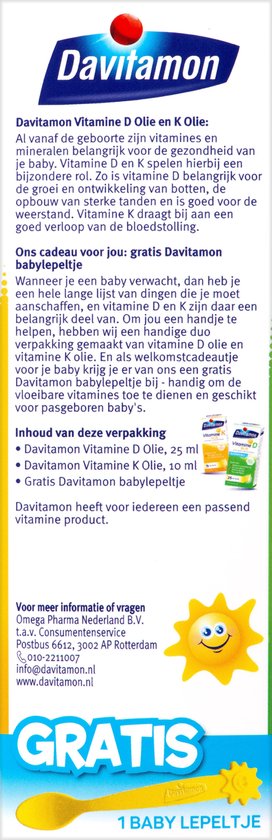mooi zo aantrekken kever Davitamon Baby Eerste Vitamines – Vitamine D3 olie en Vitamine K Olie -  25ml + 10ml | bol.com