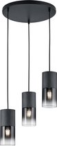 LED Hanglamp - Trion Roba - E27 Fitting - 3-lichts - Rond - Mat Zwart Rookglas - Aluminium