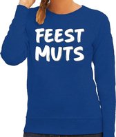 Feest muts sweater / trui blauw met witte letters voor dames M