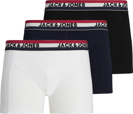 JACK & JONES Jacwaistband trunks (3-pack) - heren boxers - zwart - blauw en wit - Maat: M