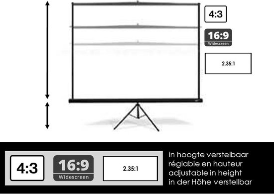 Projectiescherm op statief - Statiefscherm 84" mét opbergtas - 171 x 128 cm - 4:3 of 16:9 - beamer scherm