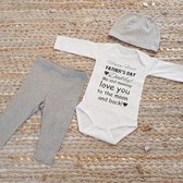 Set met baby romper tekst voor meisje of jongen cadeau papa eerste vaderdag grijs 74