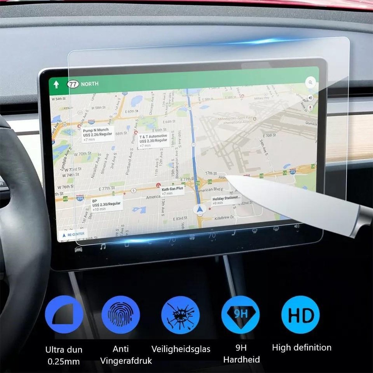 Tesla Model 3 Screenprotector Gehard Glas Touchscreen Auto Interieur Accessoires Nederland en België