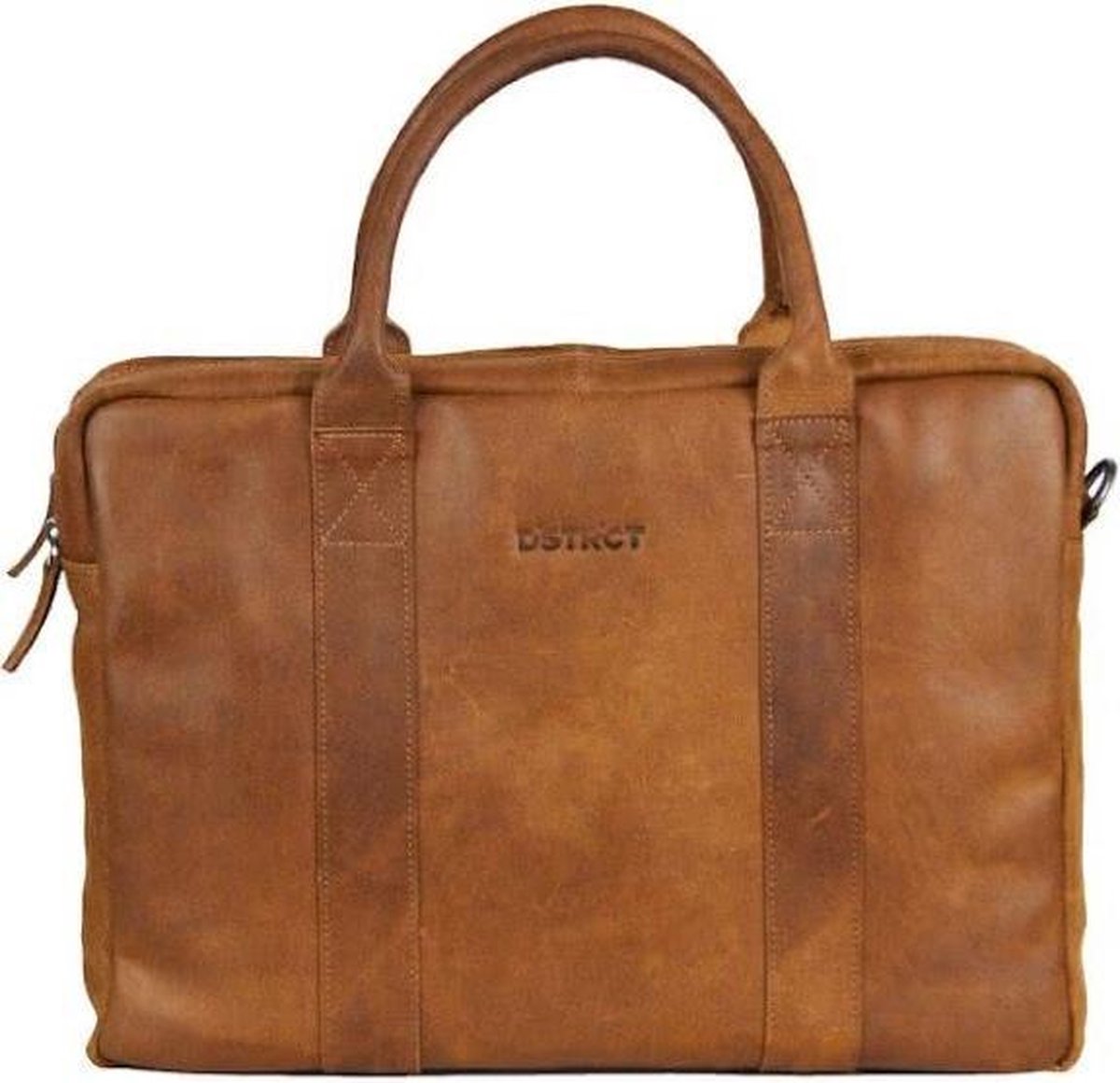 DSTRCT Limited Leren Business Laptoptas - 15,6 inch laptopvak met rits - Sleutelhanger - Cognac