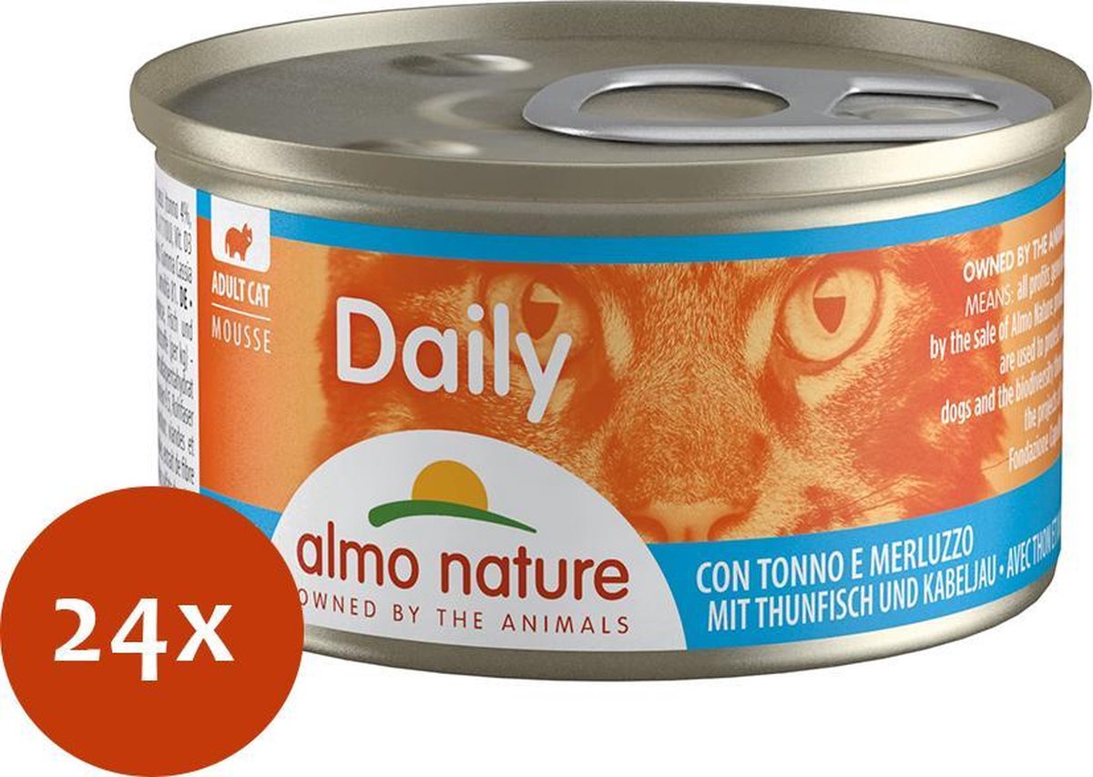 Almo Nature Cat Blik Daily Menu Mousse 85 g - Kattenvoer - 24 x Tonijn&Kabeljauw