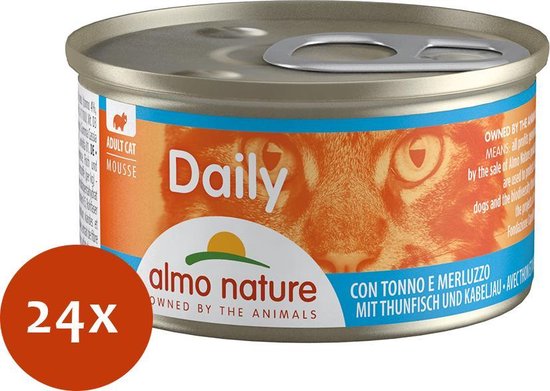 Almo Nature Cat Blik Daily Menu Mousse 85 G – Kattenvoer – 24 X Tonijn&Kabeljauw