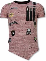 Longfit Asymmetric Embroidery - T-Shirt Patches - US Army - Roze