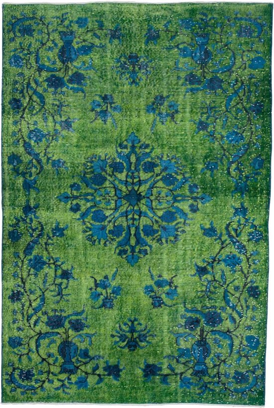 krullen Met andere woorden buitenaards wezen Blauw & Groen Overdyed Vintage vloerkleed 175cm x 265cm | bol.com