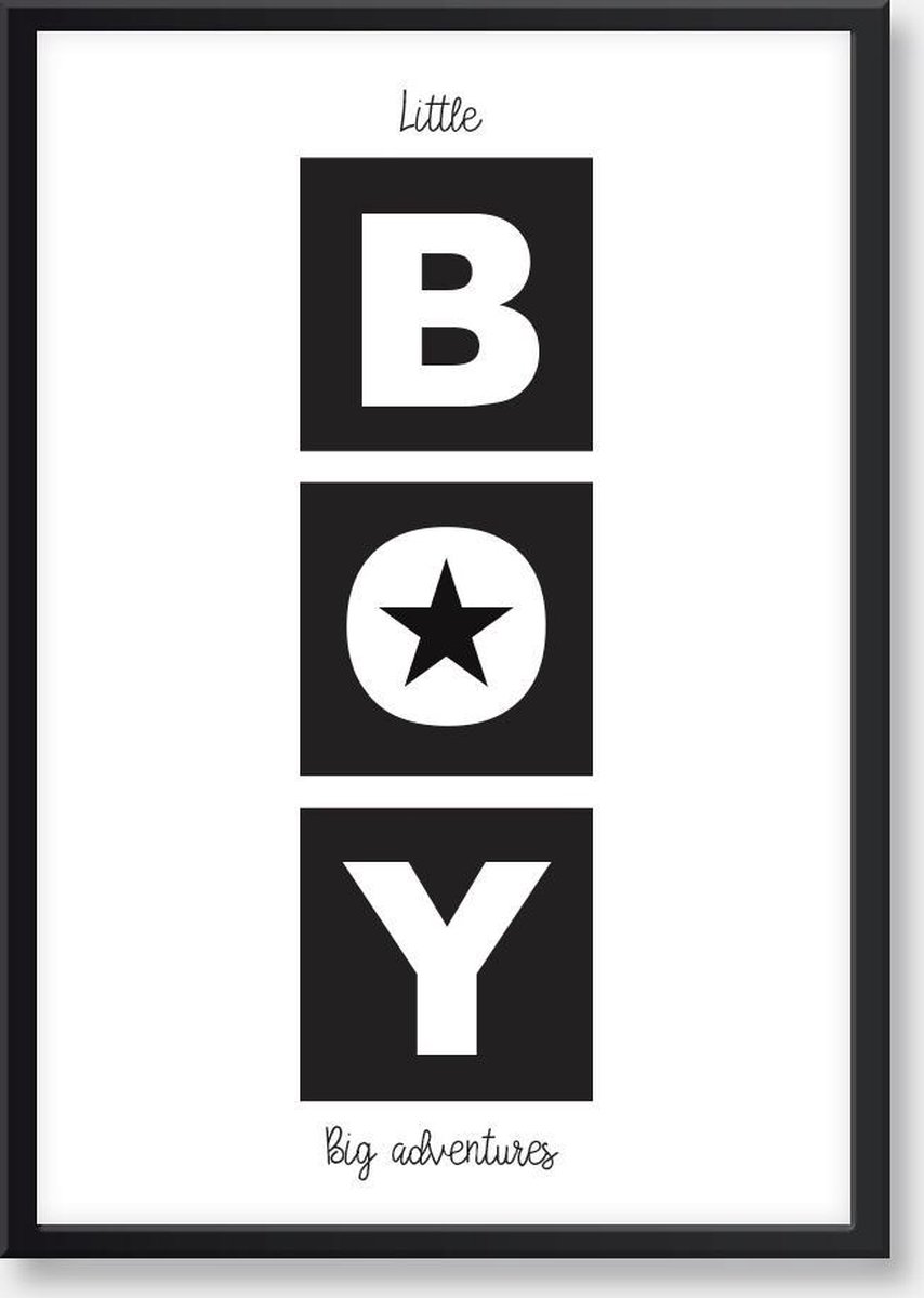 Seldona® Poster kinderkamer Little Boy Big Adventures - Zwart wit - Scandinavisch design - jongen - Babykamer posters - A3 formaat (30x40cm)