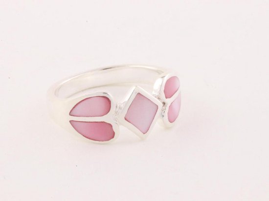 Zilveren ring met roze parelmoer - maat 17