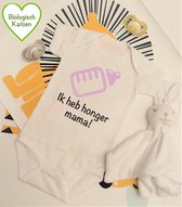 Rompercity - Design Romper Ik heb Honger Mama! - Roze / Biologisch Katoen / Geboorte Cadeau / Maat 50-56