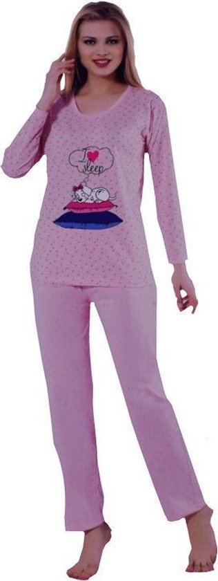 Aardappelen speelgoed partner Dames Pyjama – Lange mouw/broek – Roze met opdruk “ I love sleep” - 100%  katoen – Maat S | bol.com