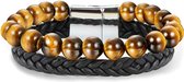 AWEMOZ® Bracelets Set - Cuir & Natuursteen Perles - Double Bracelet - Marron