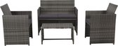 Tuin Loungeset Grijs 4 delig (Incl LW Fleece deken) - Lounge bank tuin - Tuinbank - Loungebank - Tuinset - Tafelset tuin