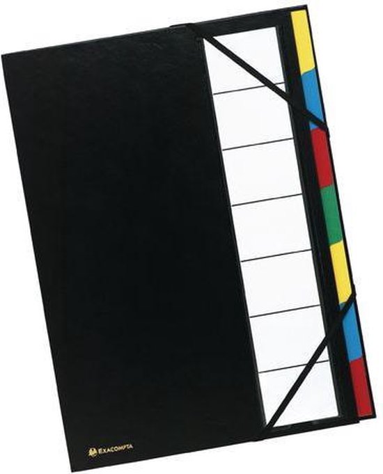 Exacompta - Ref. 541202E - 1 Sorteermap met vaste rug en elastosluiting - Omslag in bedrukte glanskarton en binnenin in zwart gerecycleerd karton - 12 vakken - formaat 24,5x 32 cm - A4 - Kleur: blauw Exacompta - Ref. 541202E - 1 Sorteermap met vaste rug en elastosluiting - Omslag in bedrukte glanskarton en binnenin in zwart gerecycleerd karton - 12 vakken - formaat 24,5x 32 cm - A4 - Kleur: blauw