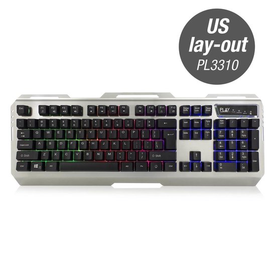 Gaming Toetsenbord Verlicht - USB - QWERTY Amerikaans Engels - Zwart, Zilver - Ewent PL3310