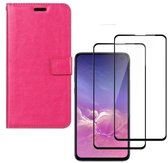 Samsung Galaxy S10e Portemonnee hoesje roze met 2 stuks Glas Screen protector