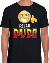 Funny emoticon t-shirt relax dude zwart voor heren L