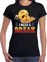 Funny emoticon t-shirt I need a break zwart voor dames 2XL