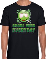 Funny emoticon t-shirt smoke weed everyday zwart voor heren 2XL