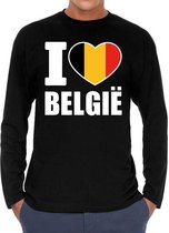 I love Belgie supporter t-shirt met lange mouwen / long sleeves voor heren - zwart - Belgie landen shirtjes - Belgische fan kleding heren S