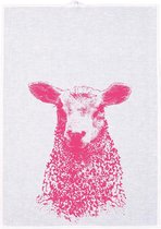 Halflinnen theedoek met neon roze schaap van Frohstoff