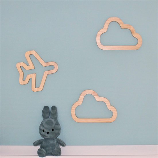 bol.com | Houten babykamer kinderkamer muur decoratie Vliegtuig & Wolken