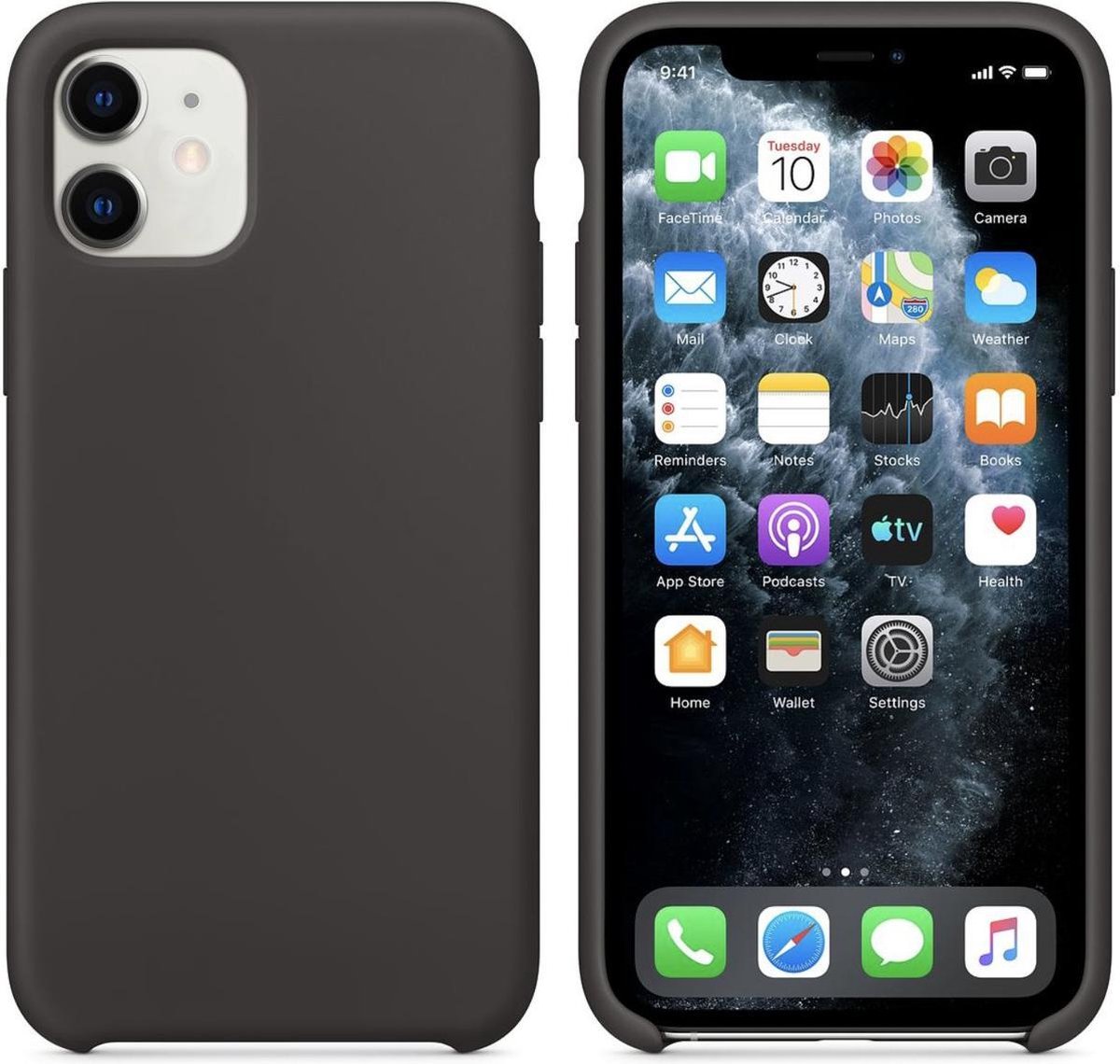 Geschikt voor Luxe Siliconen hoesje voor Apple iPhone 11 - Zwart - Suède binnenkant