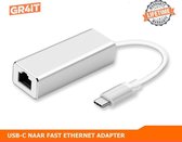 GR4IT USB-C naar Ethernet Lan Netwerk Adapter - 10/100/1000 mbps - Gigabit - Zilver