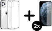 iPhone 11 Pro Hoesje Transparant - Siliconen Case - 2x Tempered Glass Screenprotector