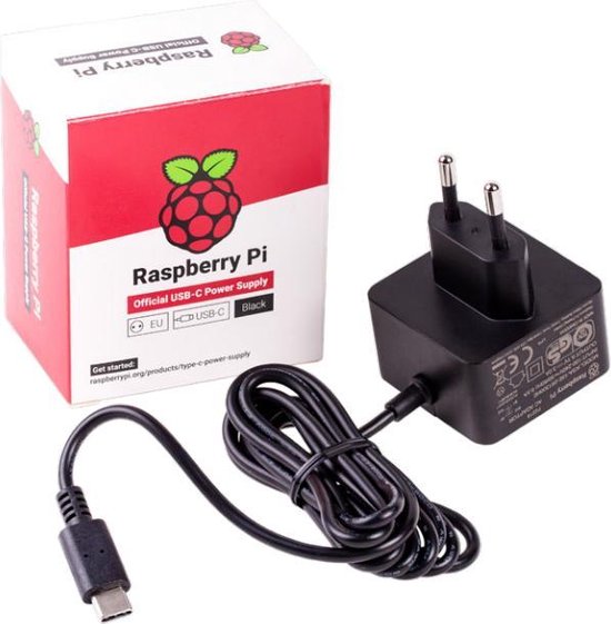 Alimentation Raspberry Pi 4 avec prise EU - USB-C - 5,1 V - 3A - noir