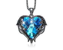 Blauwe Engel Vleugel Kettingen voor vrouwen Love QoF Hart Pendant Hanger - Ketting 43cm +5cm