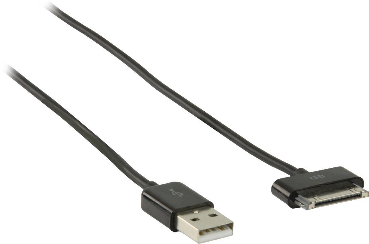 Valueline 30-pins Apple Dock naar USB-A kabel - USB2.0 - tot 2A / zwart - 2 meter - Valueline