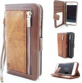 Samsung S8 G950 Bruine Wallet / Book Case / Boekhoesje/ Telefoonhoesje / Hoesje met pasjesflip en rits voor kleingeld