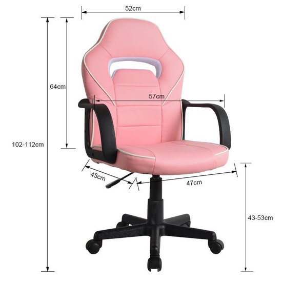 Bureaustoel gamestoel Thomas - kinderen - racing gaming stijl - hoogte verstelbaar - roze