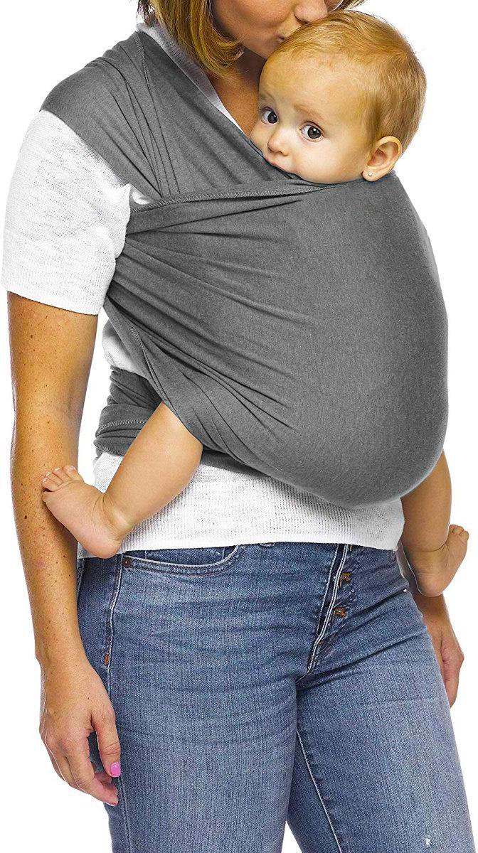Ergonomische Rekbare Baby Draagdoek Van Katoen Om Te Knopen - Grijs - Babywrap - Draagdoeken - Babydrager - Buikdrager - Rugdrager - Heupdrager - Baby sling - Baby Carrier - Draagzak - Baby Wrap Sling - Draagdoek - Incl Handleiding - Gratis slabbetje van Little Crevette — afbeelding 4