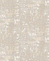 Textiel look behang Profhome DE120091-DI vliesbehang hardvinyl warmdruk in reliëf gestempeld in textiel look glanzend crème wit licht ivoorkleurig 5,33 m2