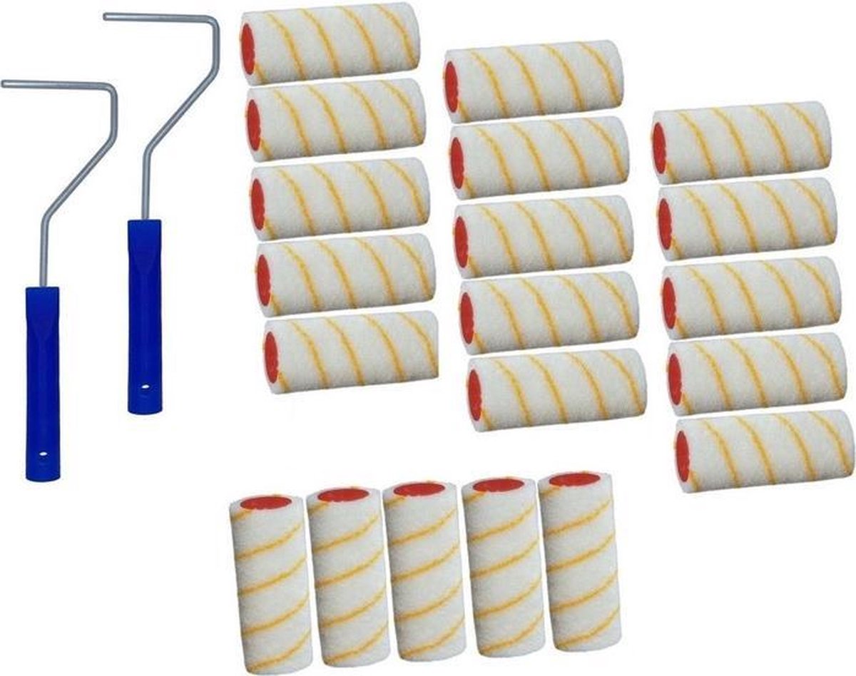 20x verfroller / vachtrollers incl 2 rollerbeugels - 10 cm - rollers voor het schilderen van wanden en plafonds