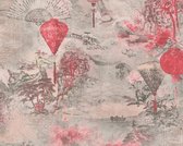 AZIATISCH BEHANG - grijs roze rood - AS Creation Asian Fusion