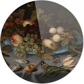 Stilleven met vruchten en bloemen, Balthasar van der Ast, 1620 - 1621 | 120 x 120 CM | Oude Meesters | Wanddecoratie | Schilderij | 5 mm dik plexiglas muurcirckel