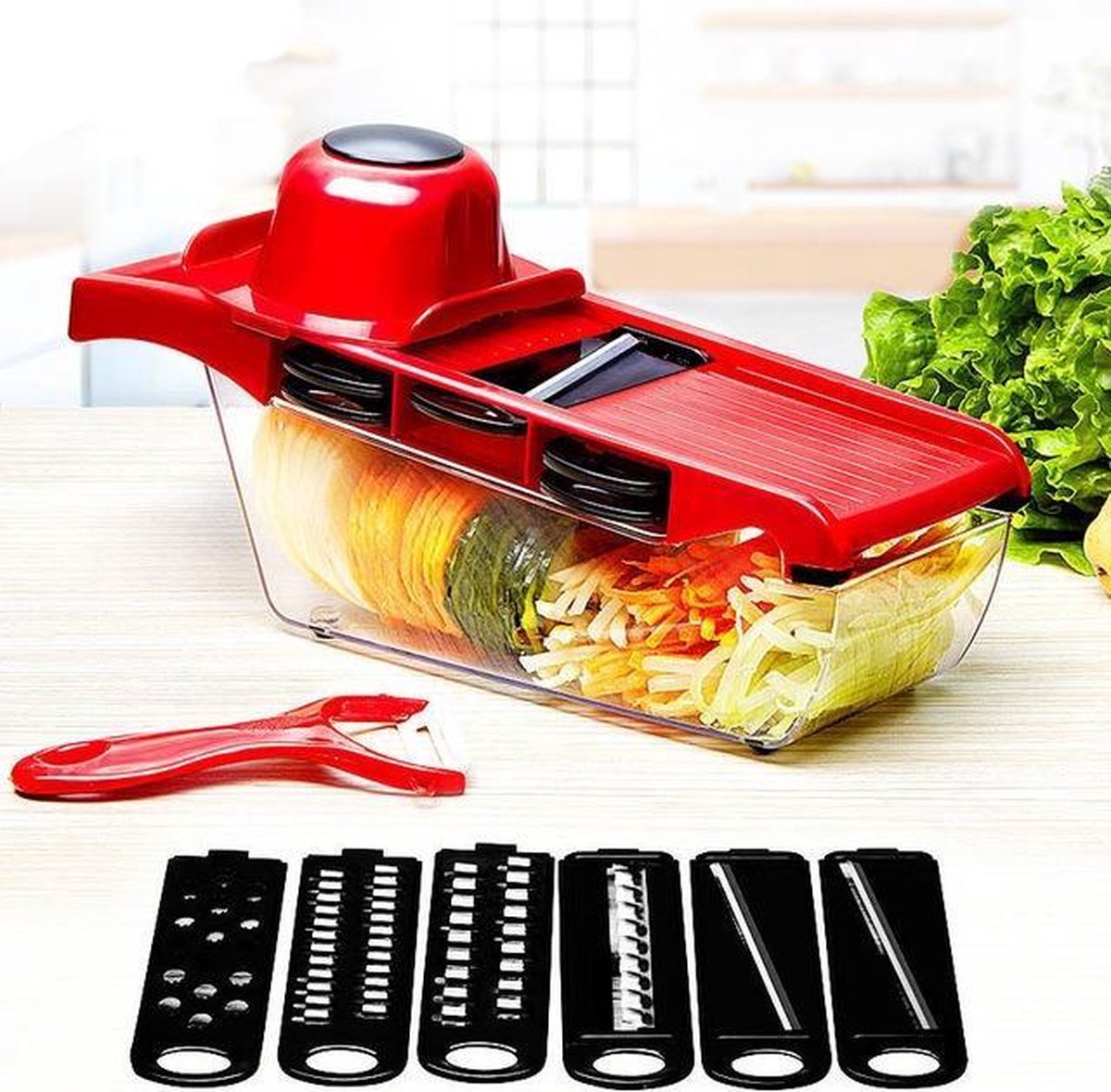 6in1 Keuken Mandoline Met GRATIS!!! Dunschiller Keukenrasp