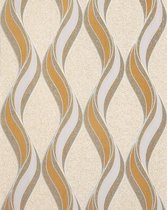 Design behangpapier EDEM 1025-11 granietpleister golven patroon mosterdgeel beige lichtgrijs zilver