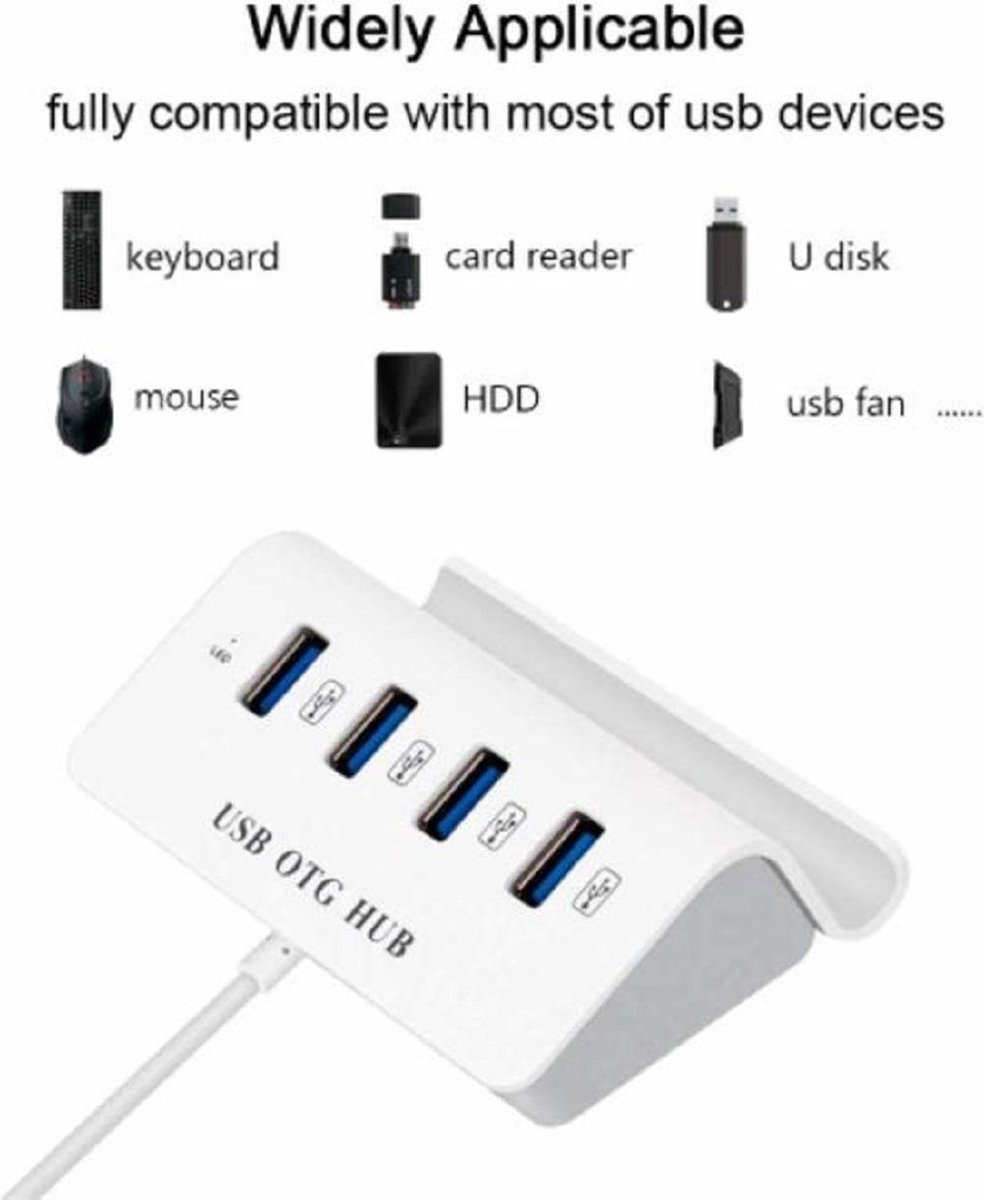 USB 3.0 HUB wit als telefoonstandaard 4 poorten.