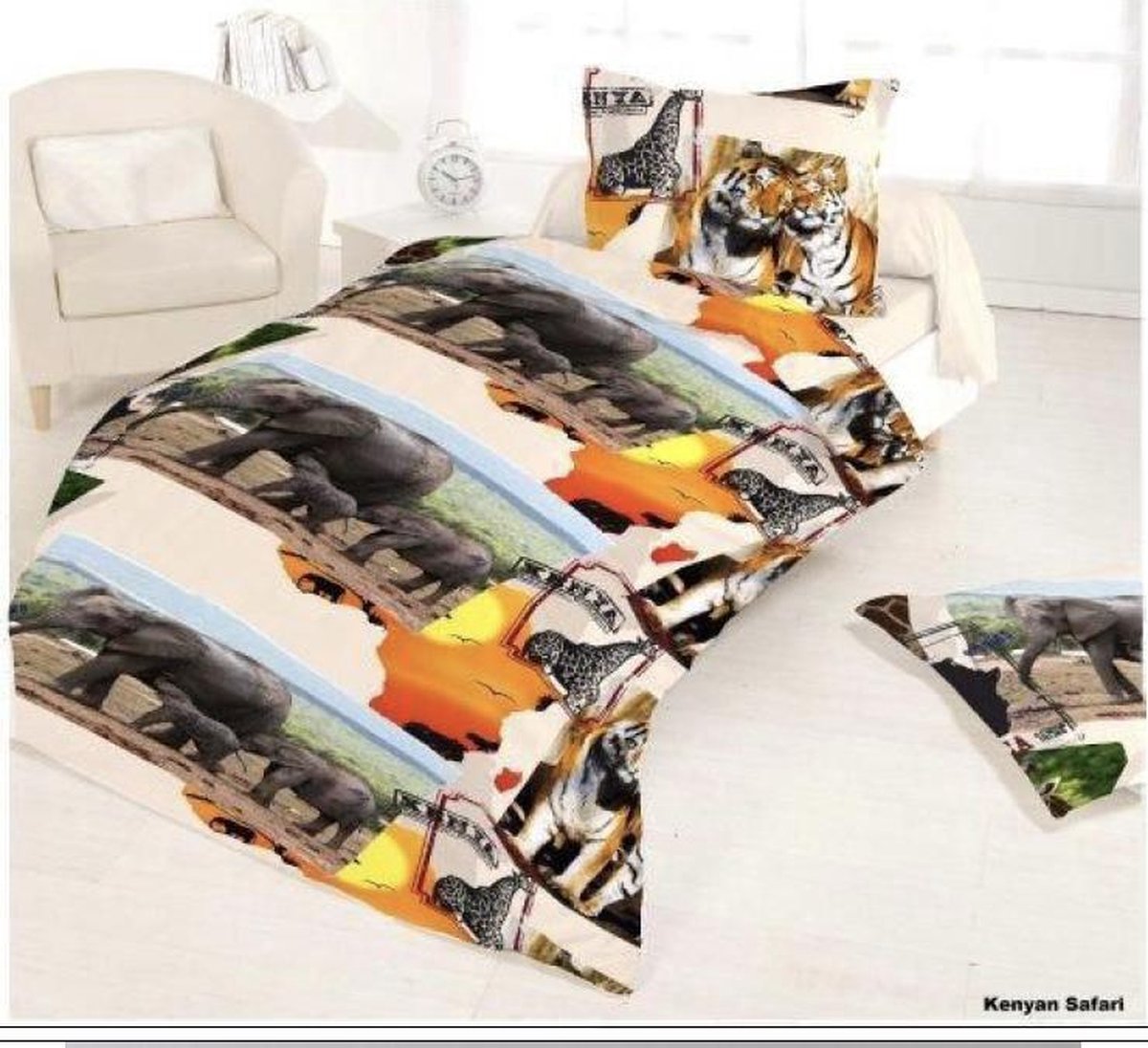 100% Katoenen 1-Persoonsdekbedovertrek Kenyan Safari 140x200 met 1 kussensloop 65x65