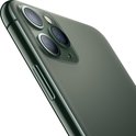 Close-up van de bovenkant en zijkant van een groene iPhone 11 Pro, met de drie camera's.