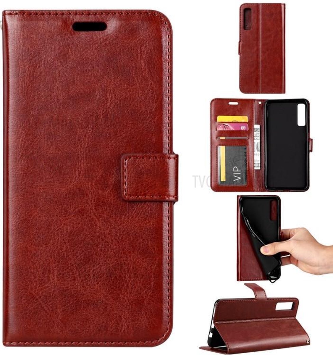 Bookcase Geschikt voor: Samsung Galaxy A7 2018 - Bruin - portemonnee hoesje