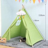 Speeltent Tipi Tent voor Jongens en Meisjes - Speelhuis Wigwam voor Kinderen met Mat en Vlaggetjes – 135x110 cm - Groen
