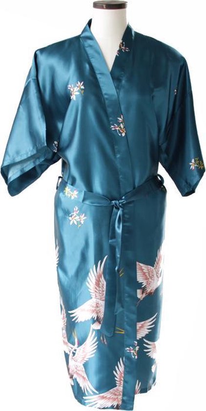 TA-HWA - Dames Kimono - met Kraanvogels - Turquoise - Maat S