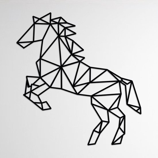 LINE ART, PAARD - Steigerend paard zwart - Wanddecoratie - Hout -  XL 80 cm